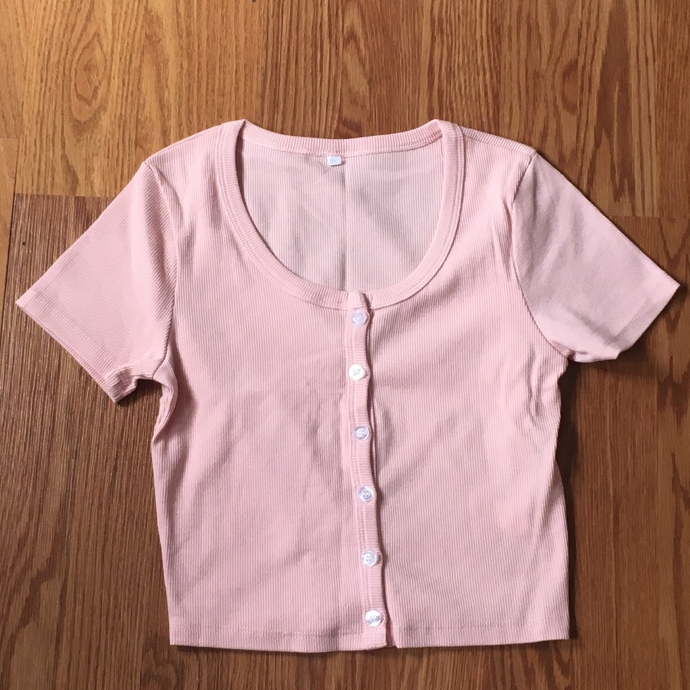 Solid Button Up Crop Tee
